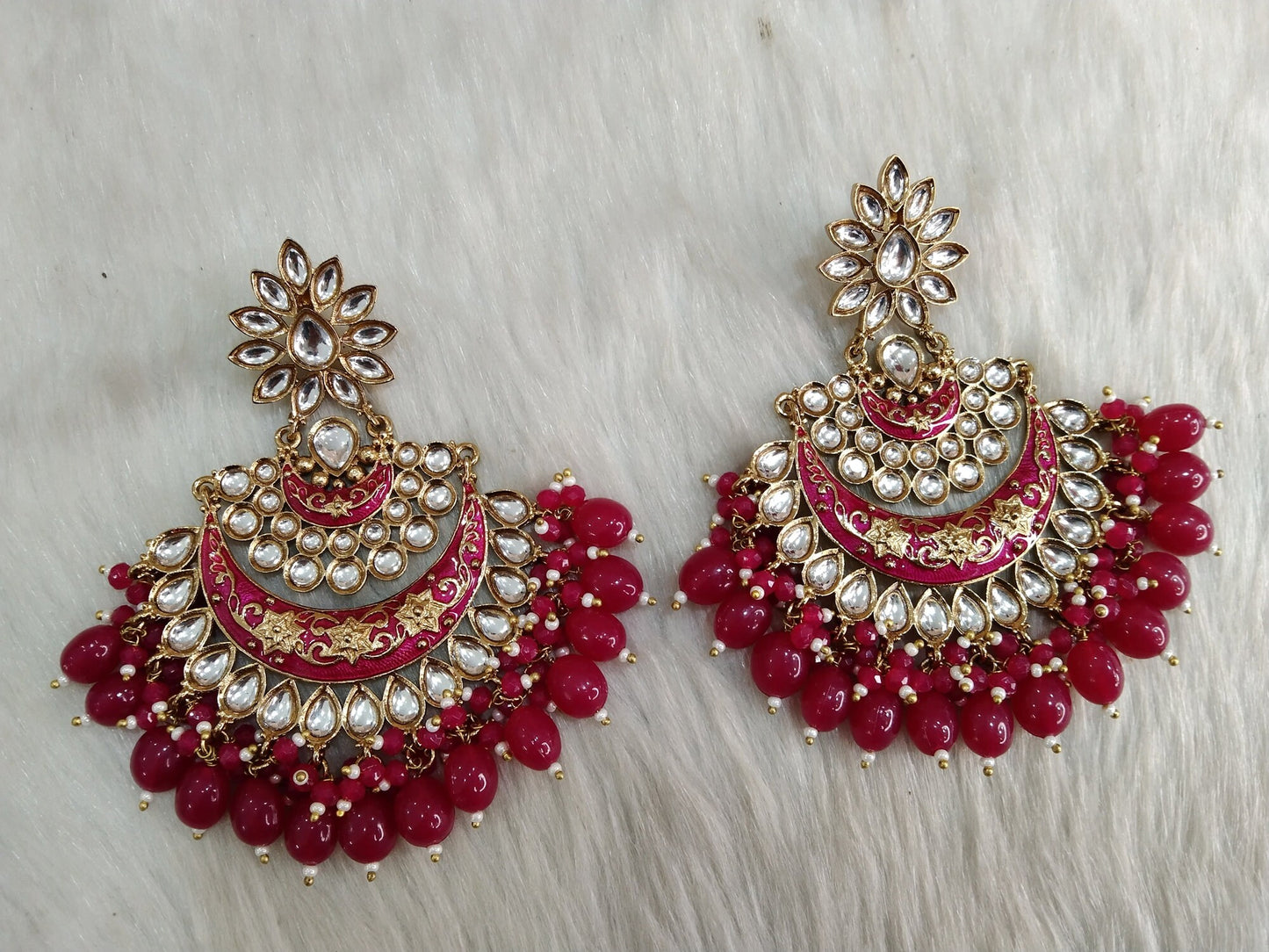 Indian Jewellery/Gold Indian Earrings Tikka Set/Indian Dark pink. black, peach chand balli  Earrings Jewellery/Wedding Bridal Jewelry Set