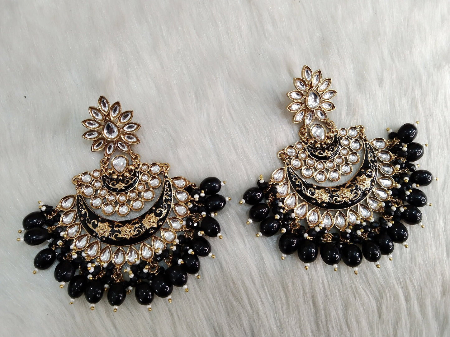 Indian Jewellery/Gold Indian Earrings Tikka Set/Indian Dark pink. black, peach chand balli  Earrings Jewellery/Wedding Bridal Jewelry Set