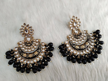 Indian Jewellery/Gold Indian Earrings Tikka Set/Indian Dark pink. black, peach chand balli  Earrings Jewellery/Wedding Bridal Jewelry Set