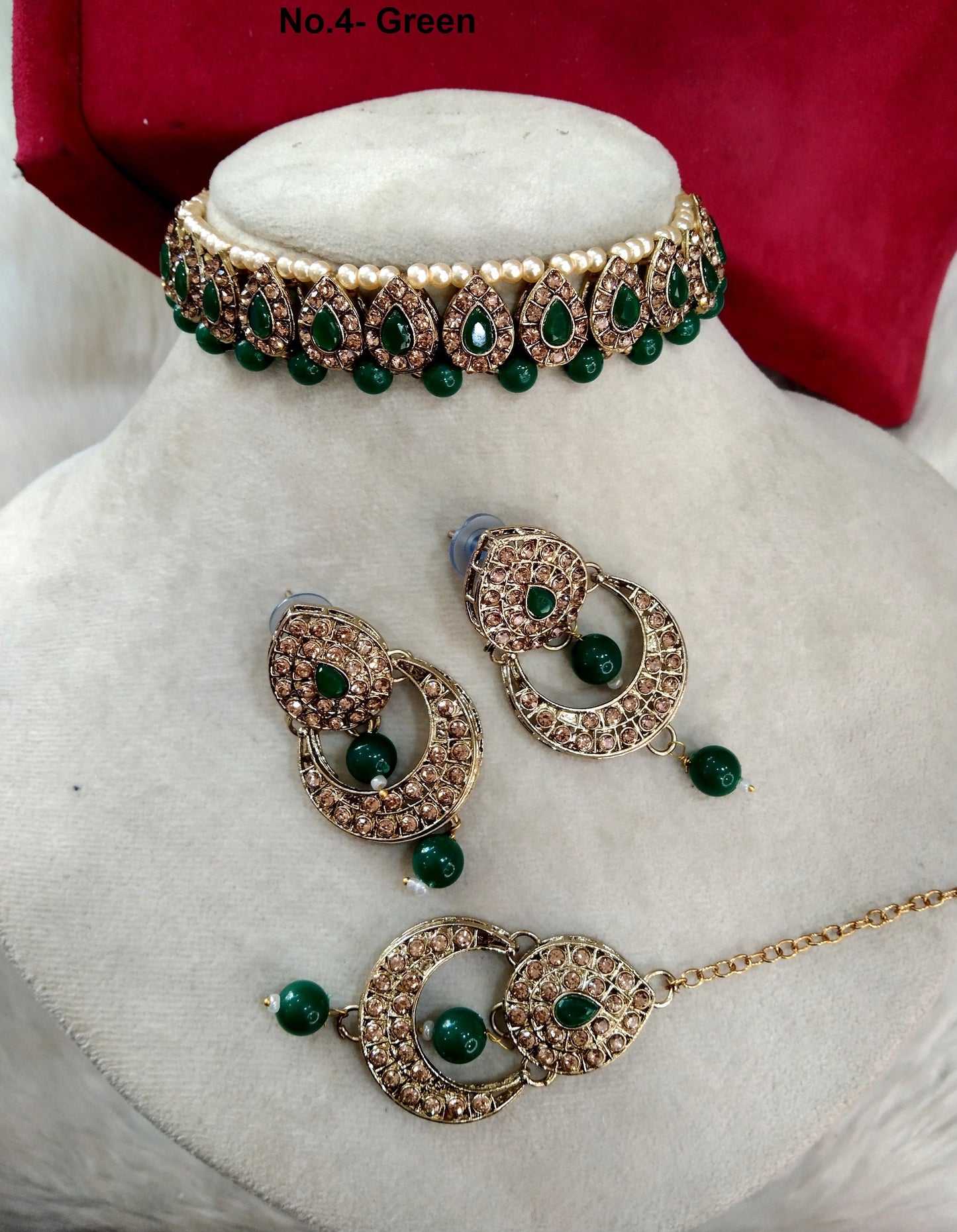Halsketten-Set/ Halsketten-Set Schmuckset / Indische antike Halskette, schwarz, grün, Silber-Set / Brautjungfern-Schmuck / Indisches Schmuckset /