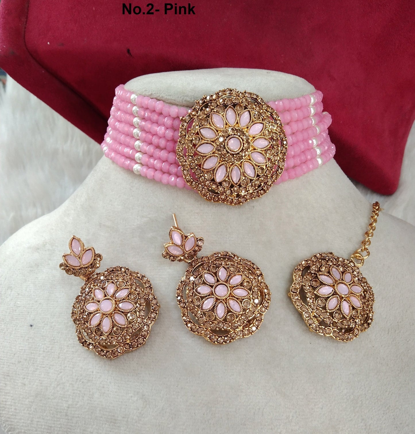 Choker Set gold Necklace Set/Bollywood Jewellery/Pink Indian choker necklace set/Bridesmaid Jewellery/Women Necklace set