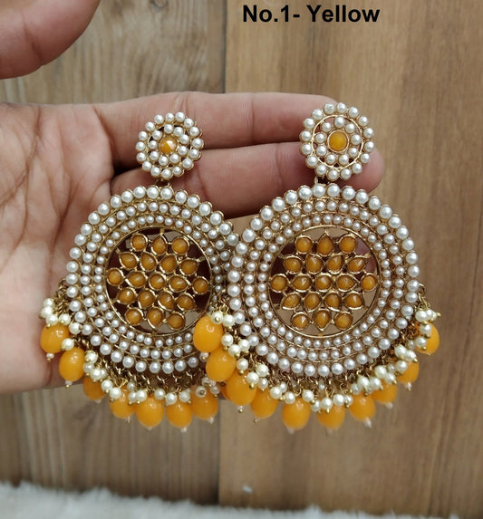 Indian Jewellery/Gold Indian Earrings Tikka Set/Indian yellow, blue chand balli  Earrings Jewellery/Wedding Bridal Jewellery chintu Set