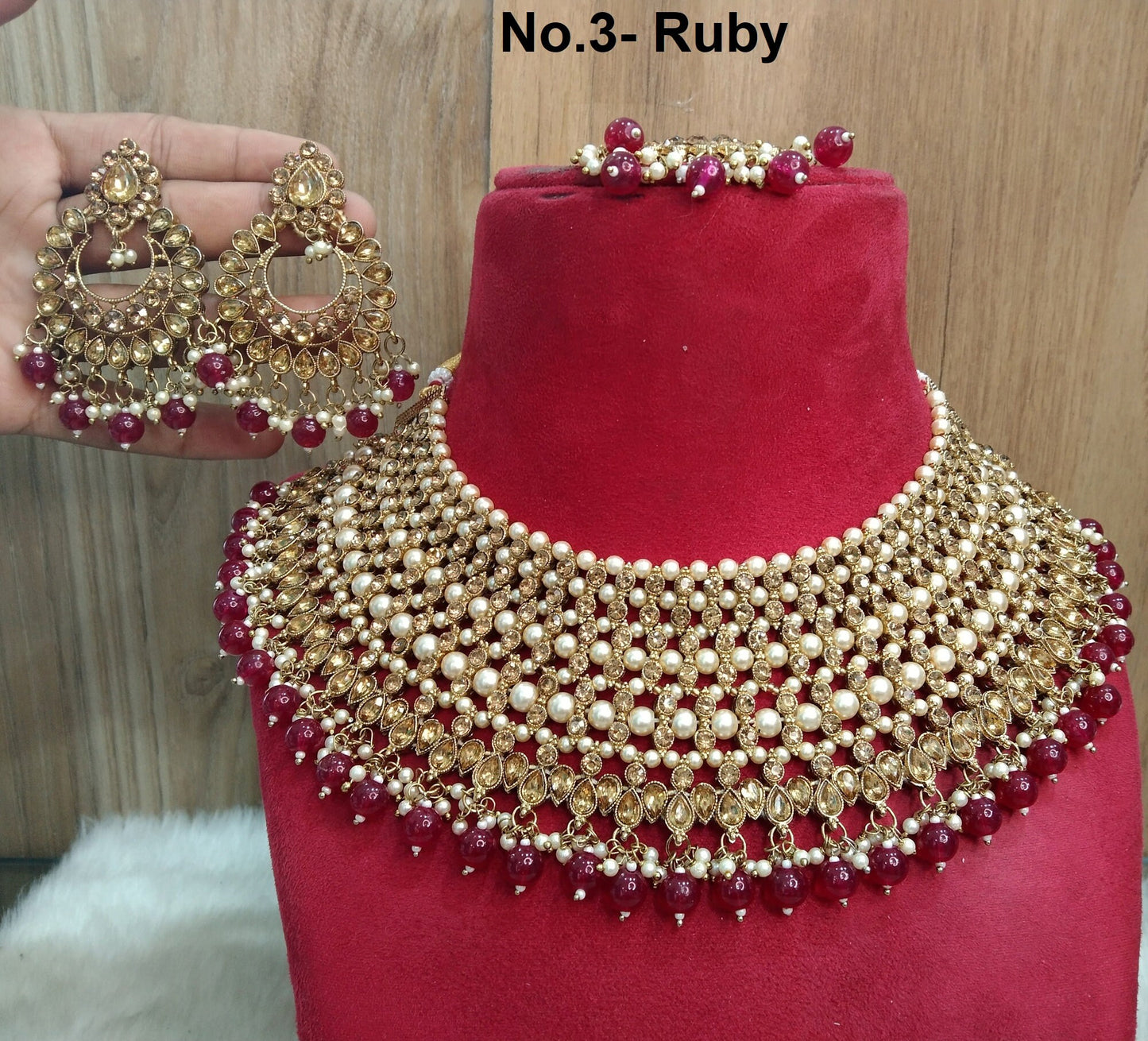 Halsketten-Set, indischer Schmuck, Brautschmuck, dunkelgold, Halskette, Ohrringe, Tikka, Tika, Set/Indische Halskette, Nisha-Set