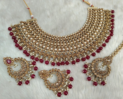 Necklace Set Indian Jewelry Jewellery Bridal dark Gold Necklace Earrings Tikka Tika Set/Indian necklace nisha Set