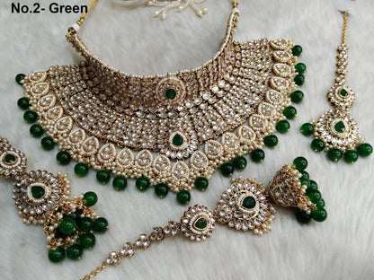 Indian Jewellery/ Gold white , green, Maroon Semi Bridal Kundan choker necklace Set Indian Wedding Semi Bridal Ethnic Jewellery Necklace