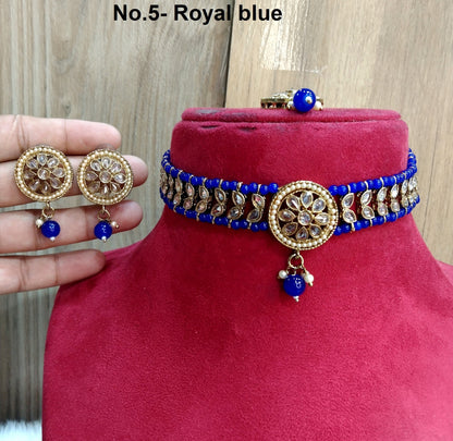 Indian Jewellery Kundan Choker Set/Antique Gold Necklace Studs Earrings Set/Gold Indian Bollywood Necklace Set Jewellery/Indian Necklace Set