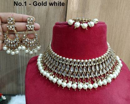 Indian Jewellery/ Gold Semi Bridal Kundan necklace Set Indian Wedding Semi Bridal Ethnic Jewellery Necklace