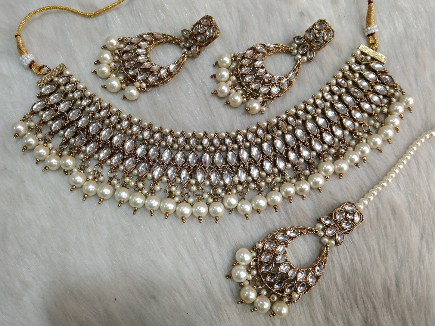 Indian Jewellery/ Gold Semi Bridal Kundan necklace Set Indian Wedding Semi Bridal Ethnic Jewellery Necklace