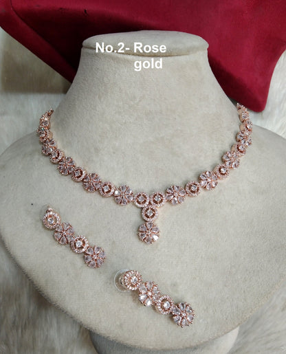 American Diamond necklace Earrings set, rose gold, Bollywood silver Bridal necklace earrings jewellery nicki statement necklace set CZ necklace set