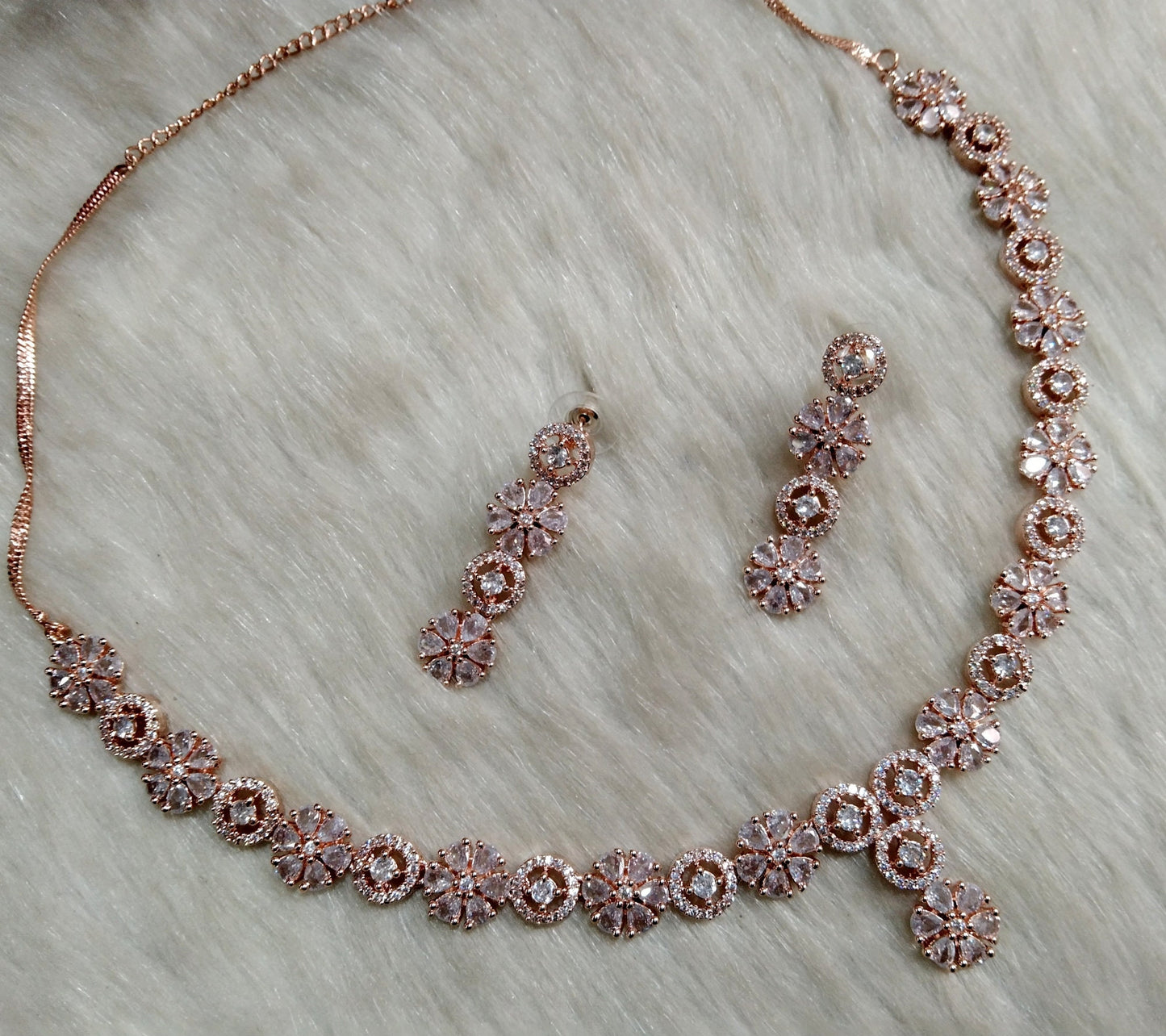 American Diamond necklace Earrings set, rose gold, Bollywood silver Bridal necklace earrings jewellery nicki statement necklace set CZ necklace set