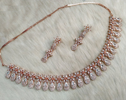 Cubic Zirconia Diamond necklace Earrings set, rose gold, silver Bridal necklace earrings jewellery Coke Alone statement set CZ necklace set