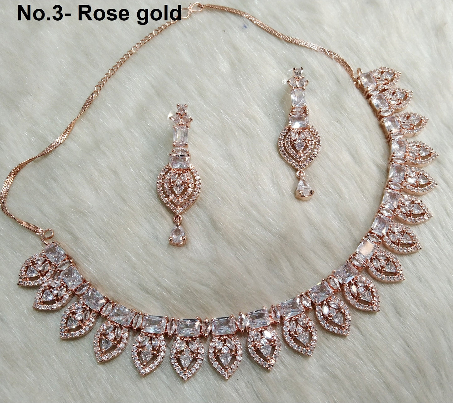 Cubic Zirconia Diamond necklace Earrings set, rose gold, silver Bridal necklace earrings jewellery Coke Alone statement set CZ necklace set