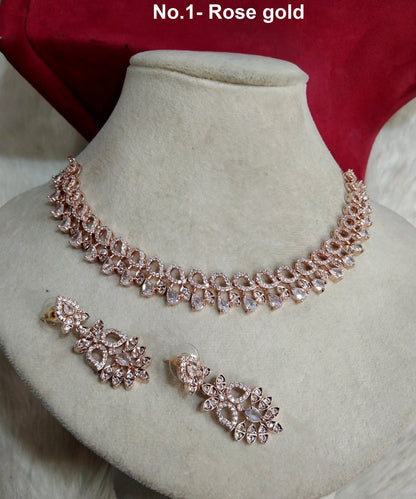 Cubic Zirconia Diamond necklace Earrings set, rose gold,Lights silver Bridal necklace earrings jewellery statement necklace set necklace set