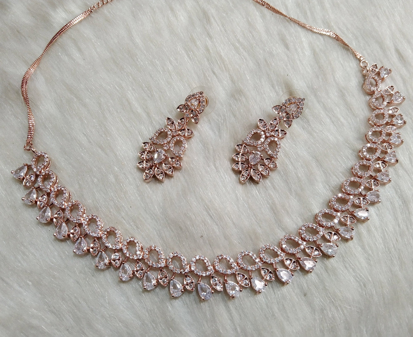 Cubic Zirconia Diamond necklace Earrings set, rose gold,Lights silver Bridal necklace earrings jewellery statement necklace set necklace set