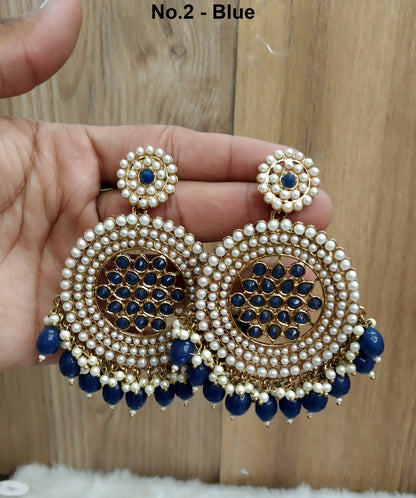 Indian Jewellery/Gold Indian Earrings Tikka Set/Indian yellow, blue chand balli  Earrings Jewellery/Wedding Bridal Jewellery chintu Set