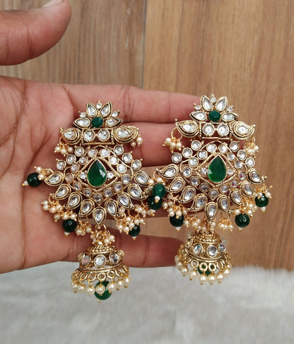 Indian Jewellery/ Green, Maroon Kundan Jewelry Earrings Tikka Set/Indian Earrings Punjabi Bollywood Set Jewellery/Pakistani Bollywood Set