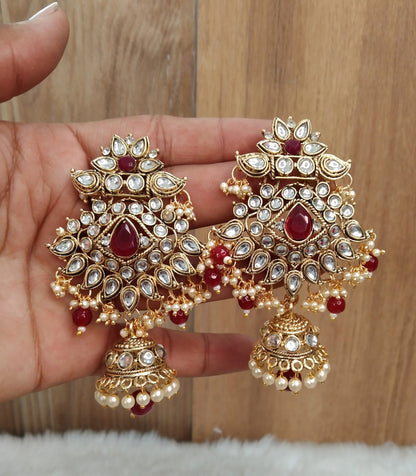 Indian Jewellery/ Green, Maroon Kundan Jewelry Earrings Tikka Set/Indian Earrings Punjabi Bollywood Set Jewellery/Pakistani Bollywood Set