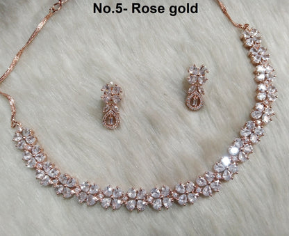 American Diamond necklace Earrings set, rose gold, Bollywood silver Bridal odell tiktok austin shivin necklace earrings jewellery statement necklace