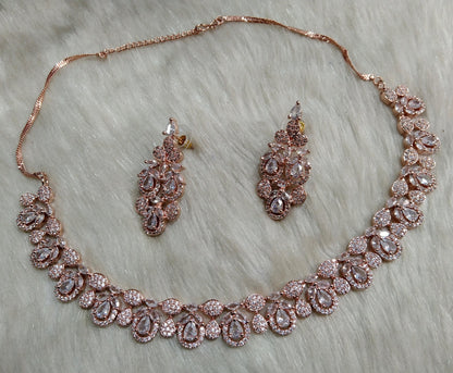 American Diamond necklace Earrings set,rose gold,Bollywood silver Bridal necklace gun riverside earrings Jewellery Statement necklace CZ necklace set