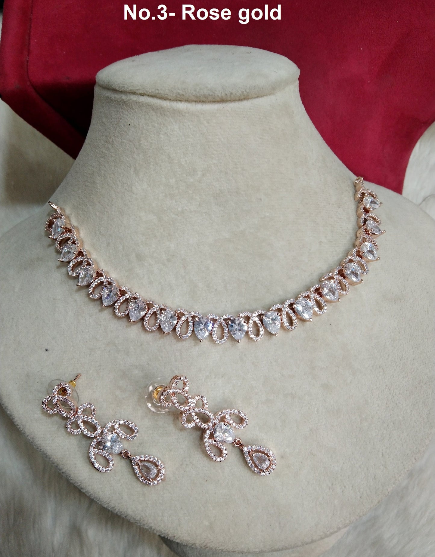 American Diamond necklace Earrings set, rose gold, Bollywood silver Bridal necklace earrings above jewellery statement necklace set CZ necklace set