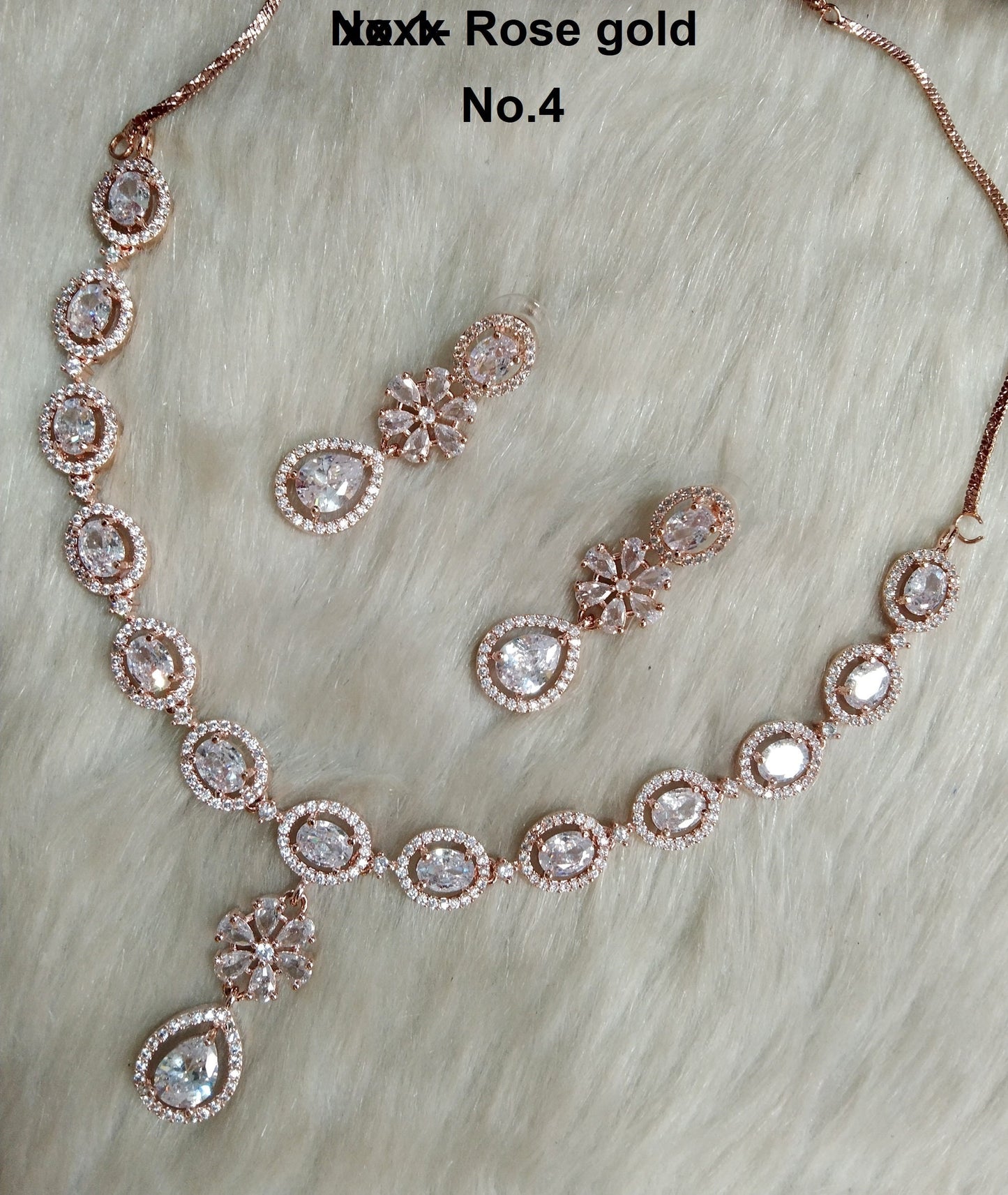 American Diamond necklace Earrings set, rose gold, Bollywood silver Bridal necklace earrings jewellery nicki statement necklace set CZ necklace set