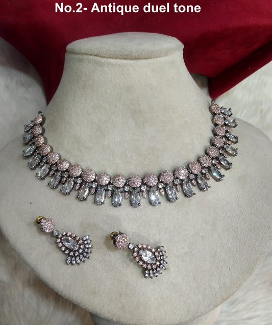 Buy AD Diamond Necklace Earrings set, rose gold antique Bollywood Ava silver Bridal necklace earrings jewellery statement necklace set CZ necklace