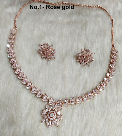 Cubic Zirconia Diamond necklace Earrings set, rose gold, Robin, sia silver Bridal necklace earrings jewellery statement necklace set necklace