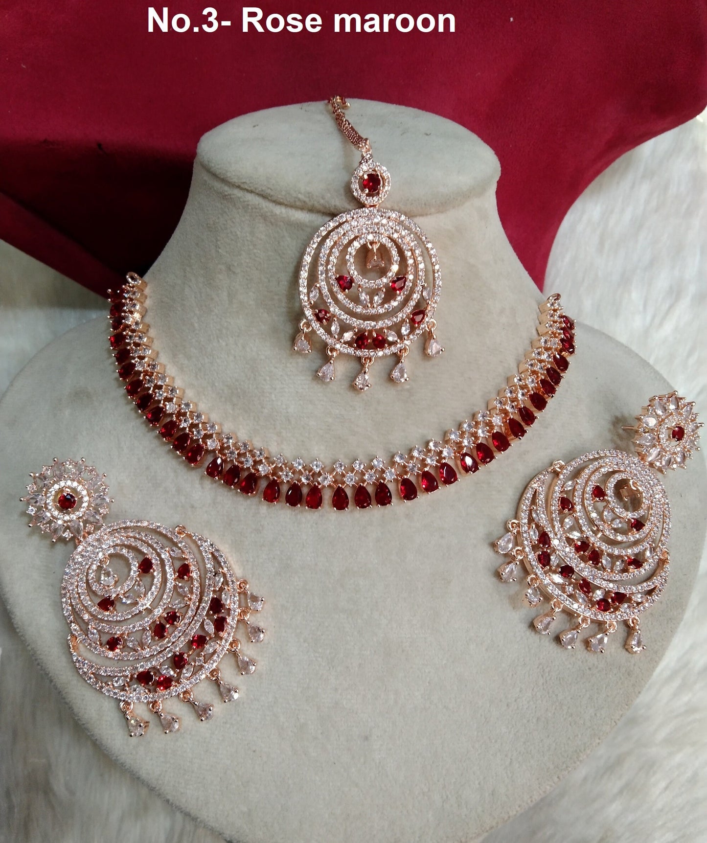 Cubic Zirconia Diamond necklace Earrings set, rose gold, silver Bridal Ranjha necklace earrings jewellery statement necklace set CZ necklace