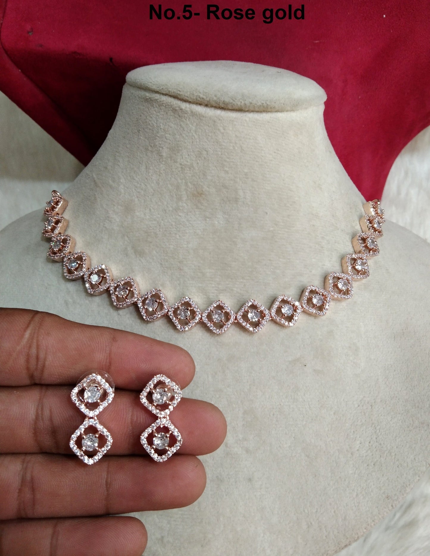 Cubic Zirconia Diamond necklace Earrings set, rose gold, Love silver Bridal necklace earrings jewelry statement necklace set CZ necklace set