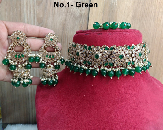 Indian Jewellery Choker Set/Green, Maroon,dark gold choker Jewellery set/Indian Napier choker necklace set/Bridesmaid Jewellery/gift for her