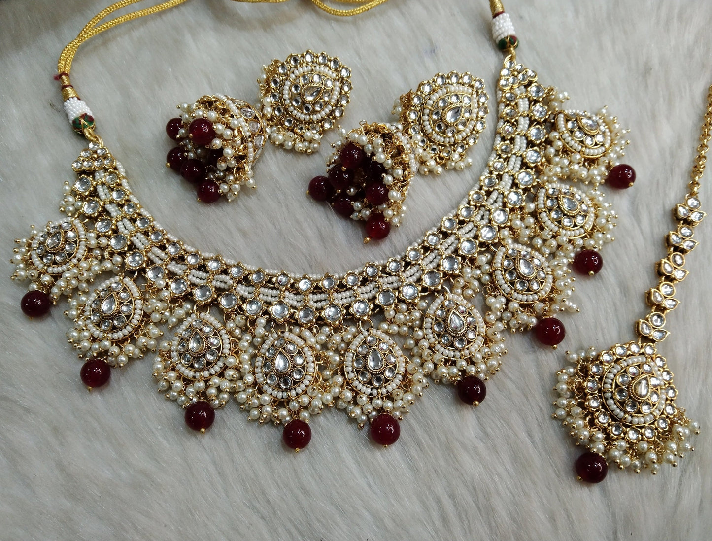 Indian Jewellery/Gold Semi Bridal Kundan Auckland necklace Set Indian green,gold white, maroon, sea green pink,dark pink Semi Bridal Jewellery