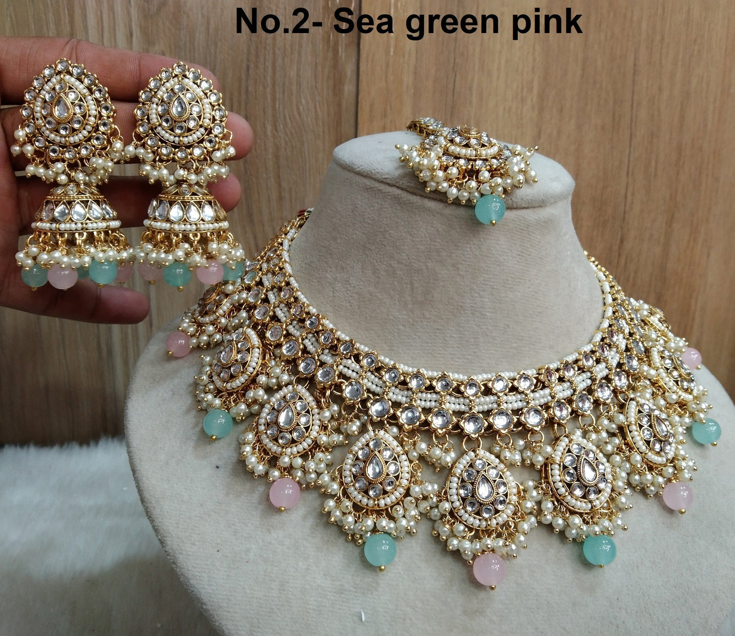 Indian Jewellery/Gold Semi Bridal Kundan Auckland necklace Set Indian green,gold white, maroon, sea green pink,dark pink Semi Bridal Jewellery