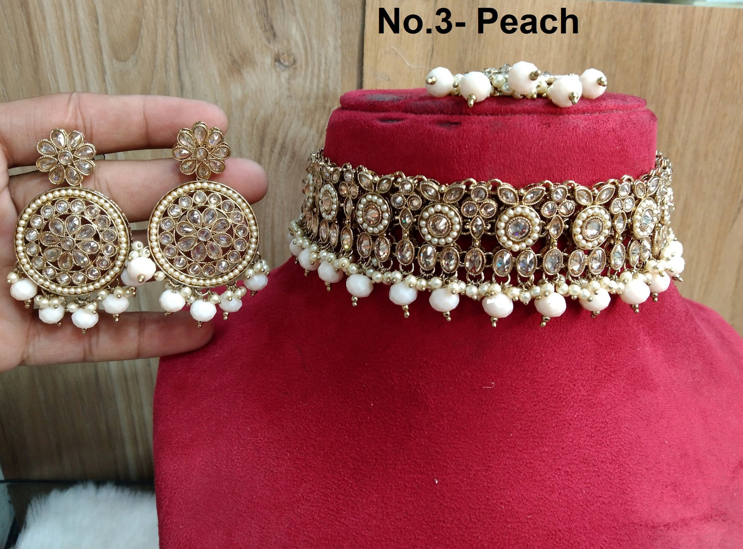 Indian jewellery Choker Set/ peach, dark gold, ruby, peach choker Jewellery set /Bluff gisborne Indian choker necklace set/Bridesmaid Jewellery