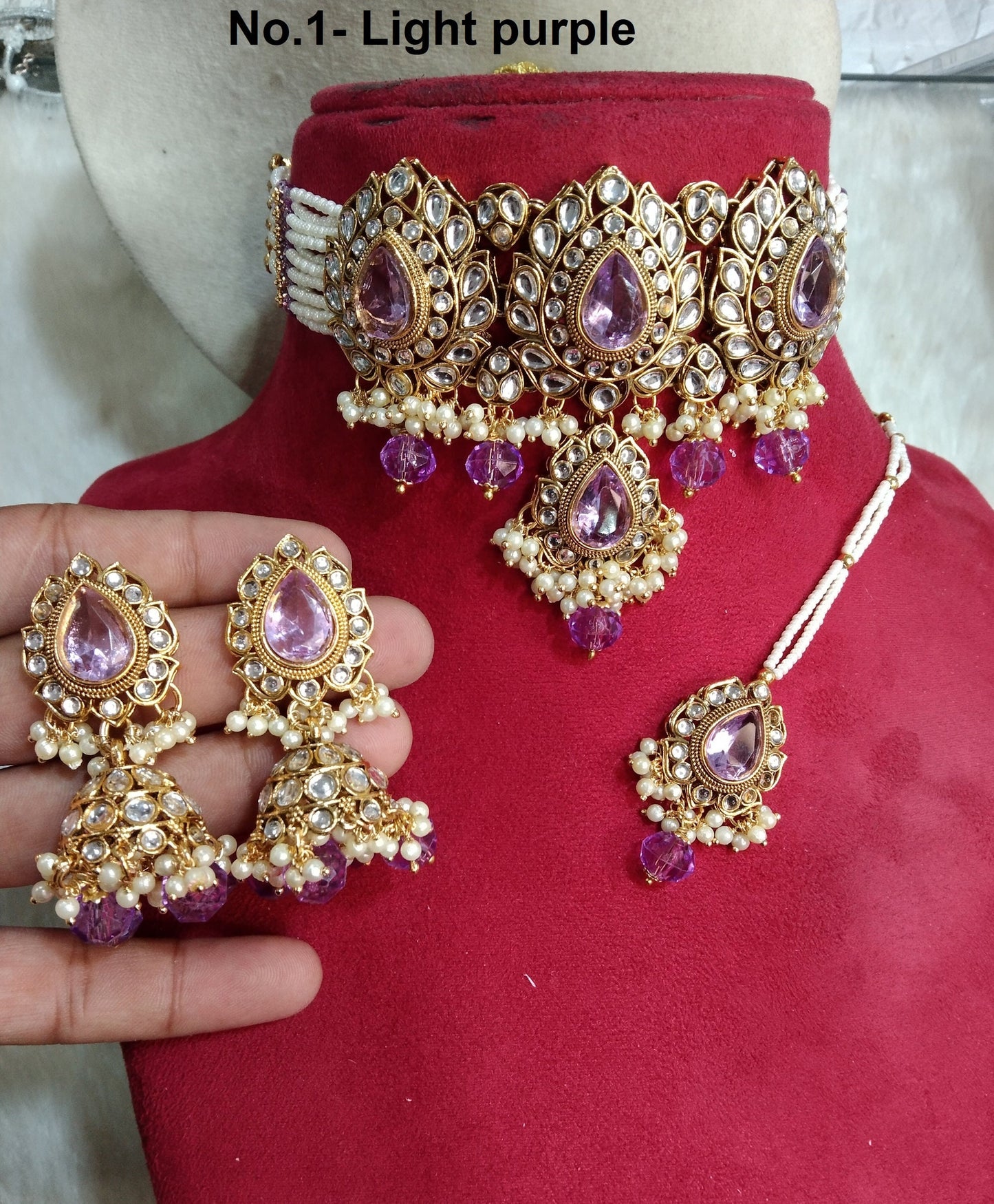 Indian jewellery kundan Choker Set Necklace Earrings Set/Purple, green, dark pink choker set Indian Jewellery Necklace Set/Indian baby Choker Set