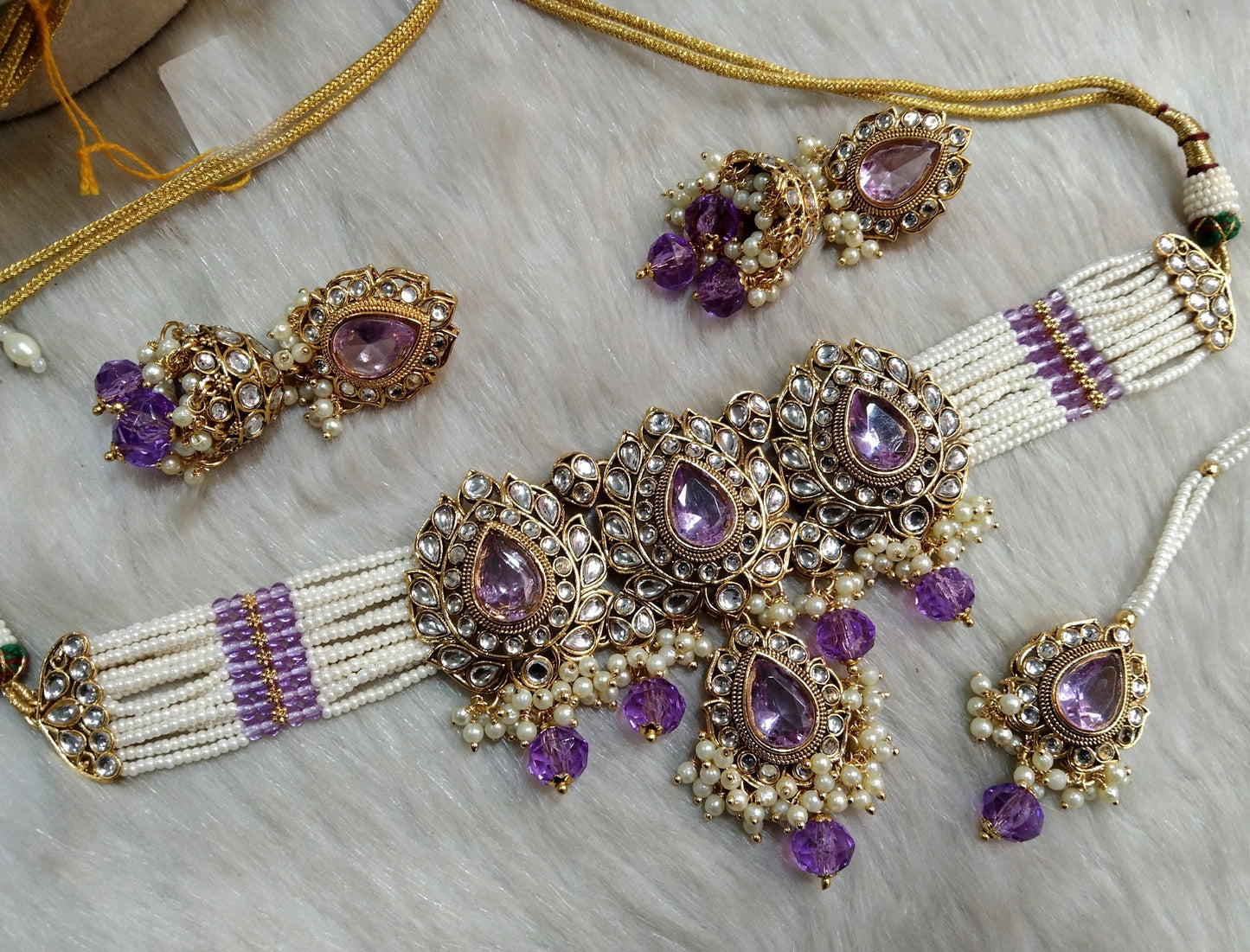 Indian jewellery kundan Choker Set Necklace Earrings Set/Purple, green, dark pink choker set Indian Jewellery Necklace Set/Indian baby Choker Set