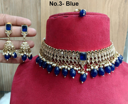 Indian jewellery Choker Set Necklace/Dark gold, ruby, pink,green,silver,blue choker Jewellery set dunedin Indian choker set