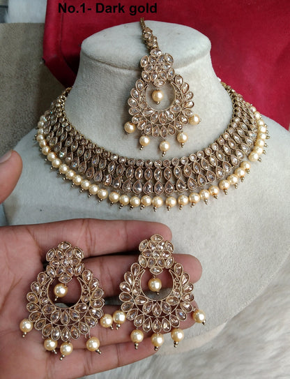 Indian  Jewellery Antique gold  Necklace Tikka Set/Gold nelson Bollywood Necklace Set/Indian necklace ethnic necklace set