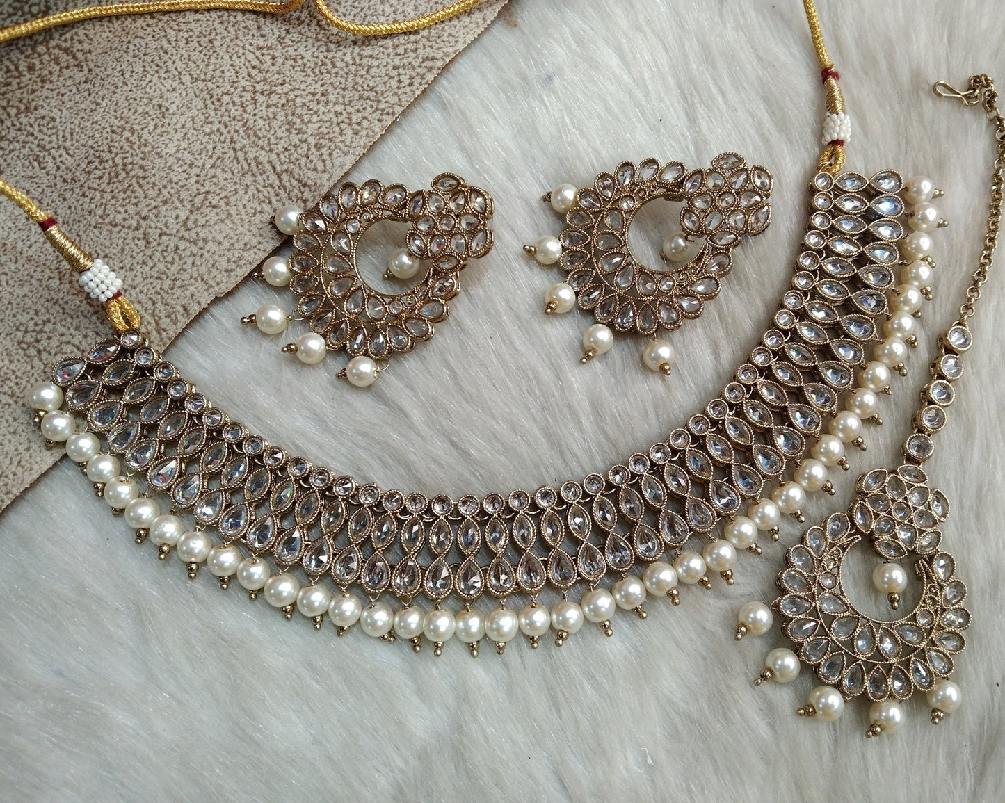 Indian  Jewellery Antique gold  Necklace Tikka Set/Gold nelson Bollywood Necklace Set/Indian necklace ethnic necklace set