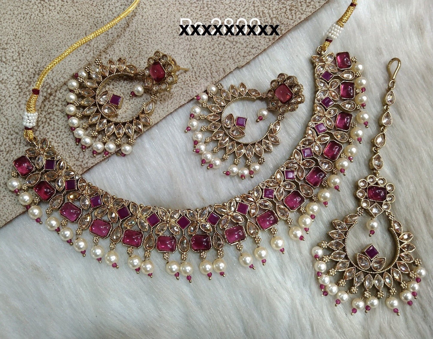 Indian Jewellery/Dark gold mint pink, Ruby necklace Set/Bollywood Gold Indian Jewelry Jewellery Set cairns /Bridesmaid jewellery sets