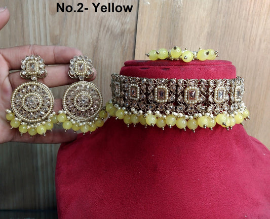 Buy Choker Set / Grey, Yellow,Maroon choker Jewellery set/Indian maroon,yellow, grey , pink Napier choker set/Bridesmaid Jewellery/gift for her