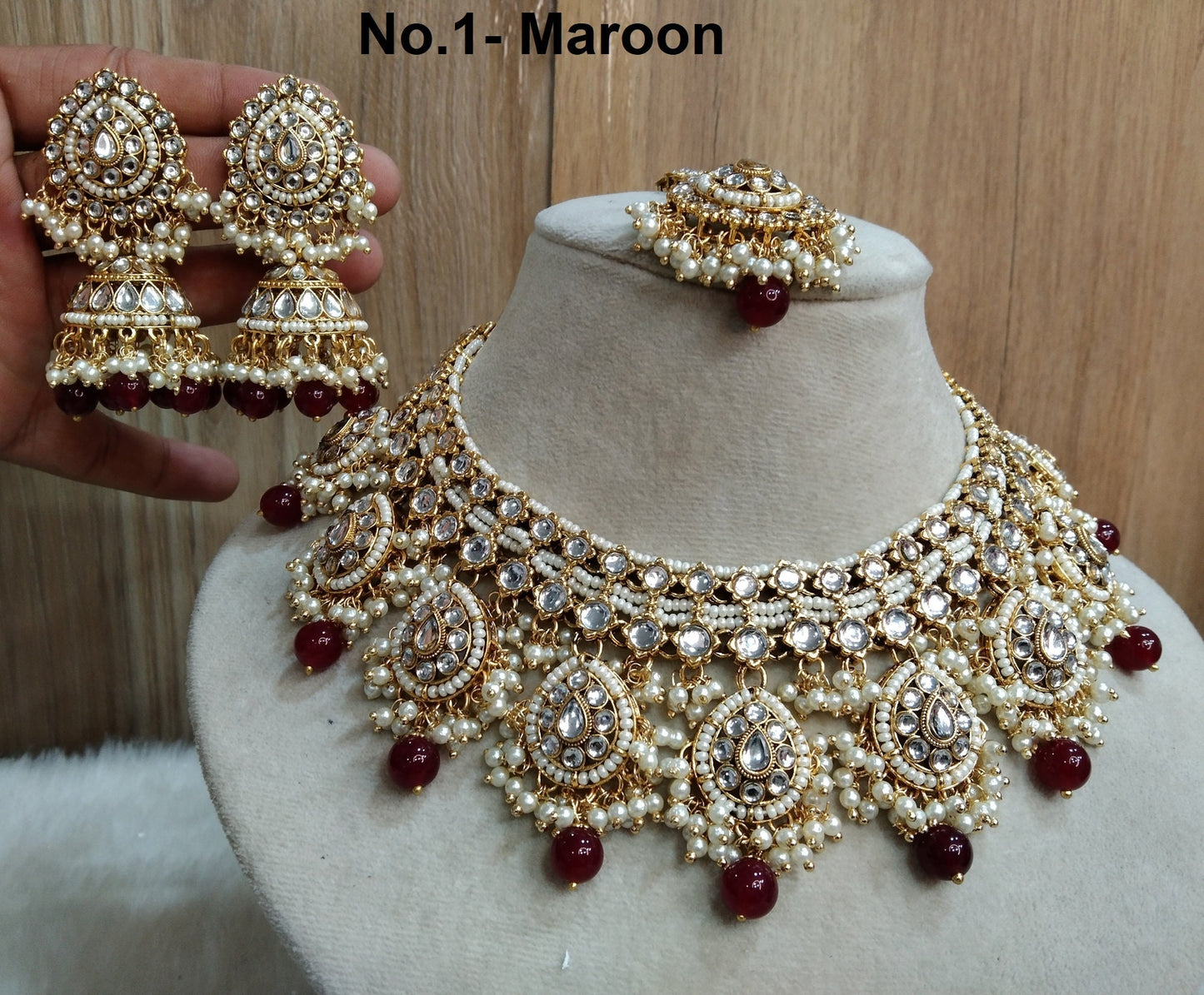 Indian Jewellery/Gold Semi Bridal Kundan Auckland necklace Set Indian green,gold white, maroon, sea green pink,dark pink Semi Bridal Jewellery