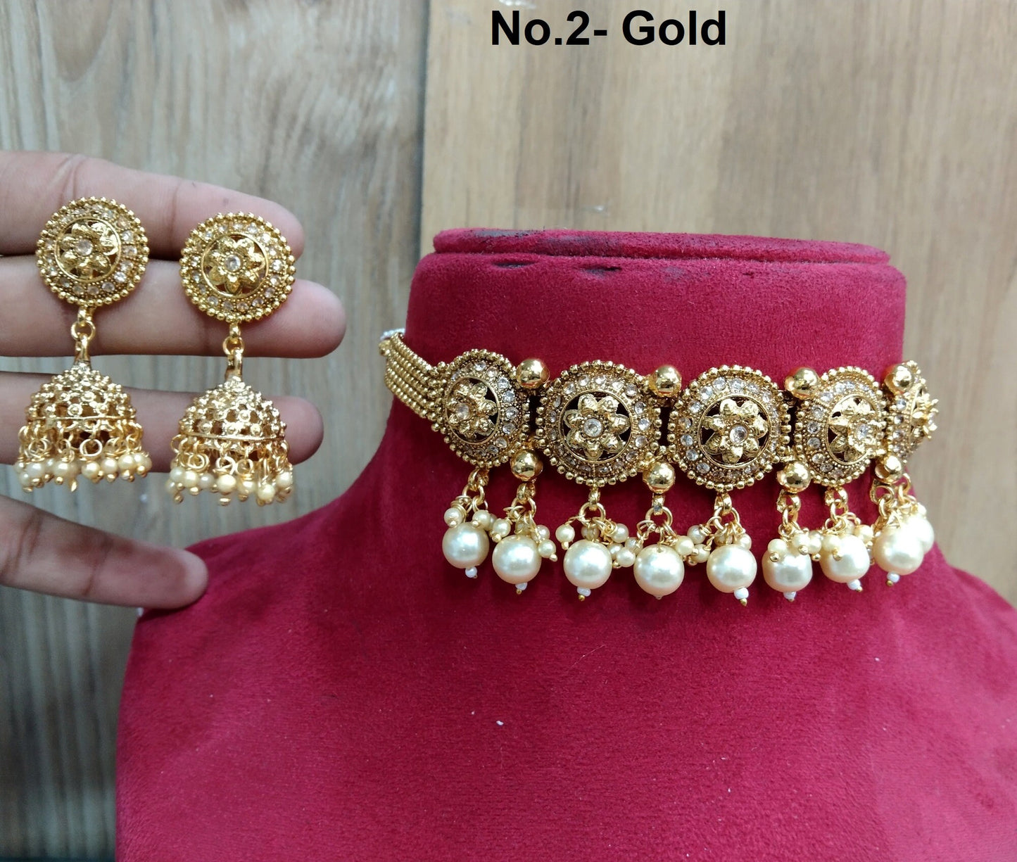 Indian Gold  Jewellery choker set/Gold finish Choker Set Bollywood Style Gold Finish mangalore South Indian bridal Jewellery