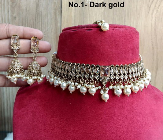 Indian jewellery Choker Set Necklace/Dark gold, ruby, pink,green,silver,blue choker Jewellery set dunedin Indian choker set