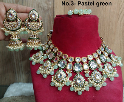 Indian Jewellery/Bridal Gold white, grey, pastel green, ruby, green Kundan necklace Set/Indian Wedding Kundan honeymoon Jewellery Necklace