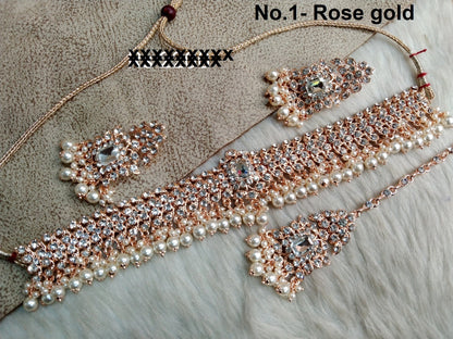 Choker Set Necklace Set/ Rose gold, Silver Bollywood Jewellery/Indian choker necklace set/Bridesmaid adelaide Jewellery/Gift for her