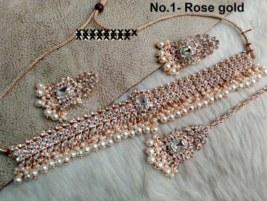 Choker Set Necklace Set/ Rose gold, Silver Bollywood Jewellery/Indian choker necklace set/Bridesmaid adelaide Jewellery/Gift for her