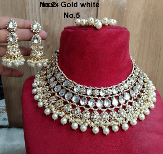 Indian Jewellery/ Gold Semi Bridal Kundan necklace Set Indian Wedding Semi Bridal Ethnic Jewellery riverhead Necklace