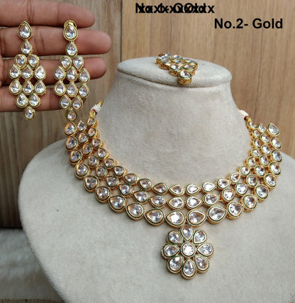 Indian Jewellery/Bridal Gold white Kundan necklace Set/Indian Wedding Kundan Teaneck Jewellery swaziland Necklace