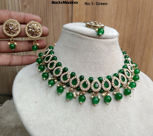 Indian  Jewellery/dark gold Maroon, green/Bridal Kundan necklace Set/Bollywood trenton Gold Indian Jewellery Necklace Set