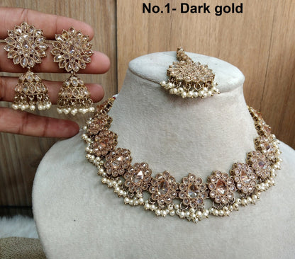 Indian  Jewellery Antique gold  Necklace Tikka Set/Gold fairlawn Bollywood Necklace Set